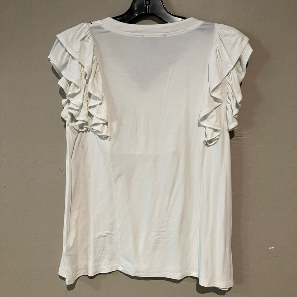 Cable & Gauge White and Black Floral Ruffle Boho Top Tank Size Large - Picture 8 of 13
